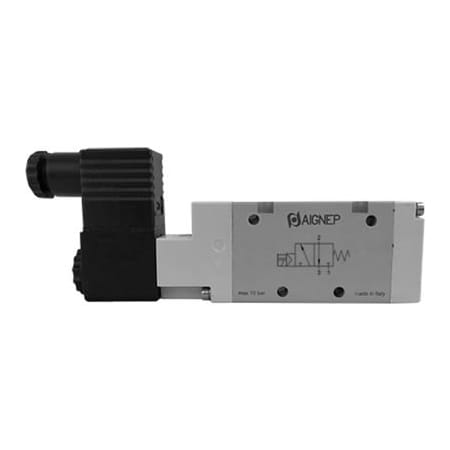 Aignep USA 3/2 Closed Single Solenoid Valve, Pilot/Spr Return 1/4 NPTF, 24V DC/3W Coil, Blk Conn.